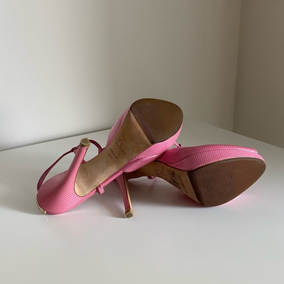 Dior Pink Lizard Embossed Peep Toe Platform Sandals - Picture 10 of 16